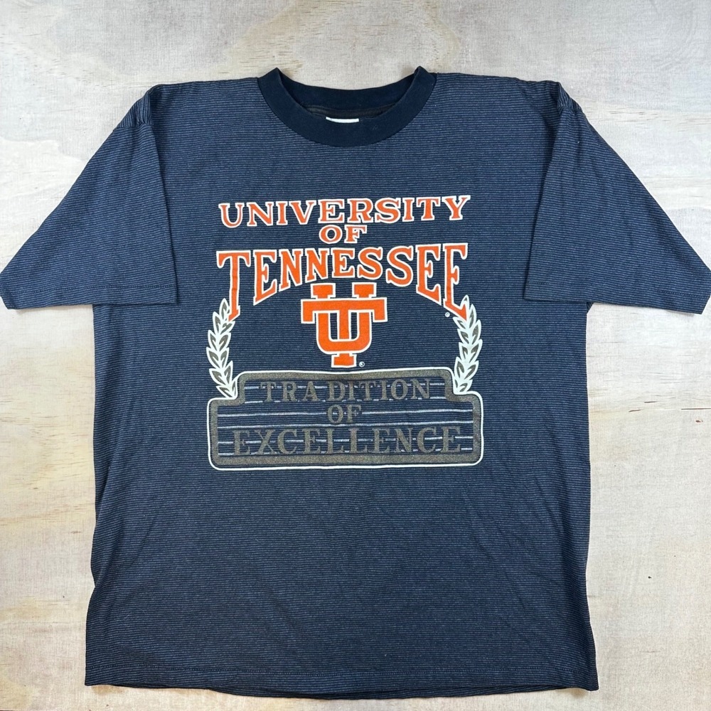 Vintage Castaways University of Tennessee T Shirt XL Blue Striped Made in USA UT